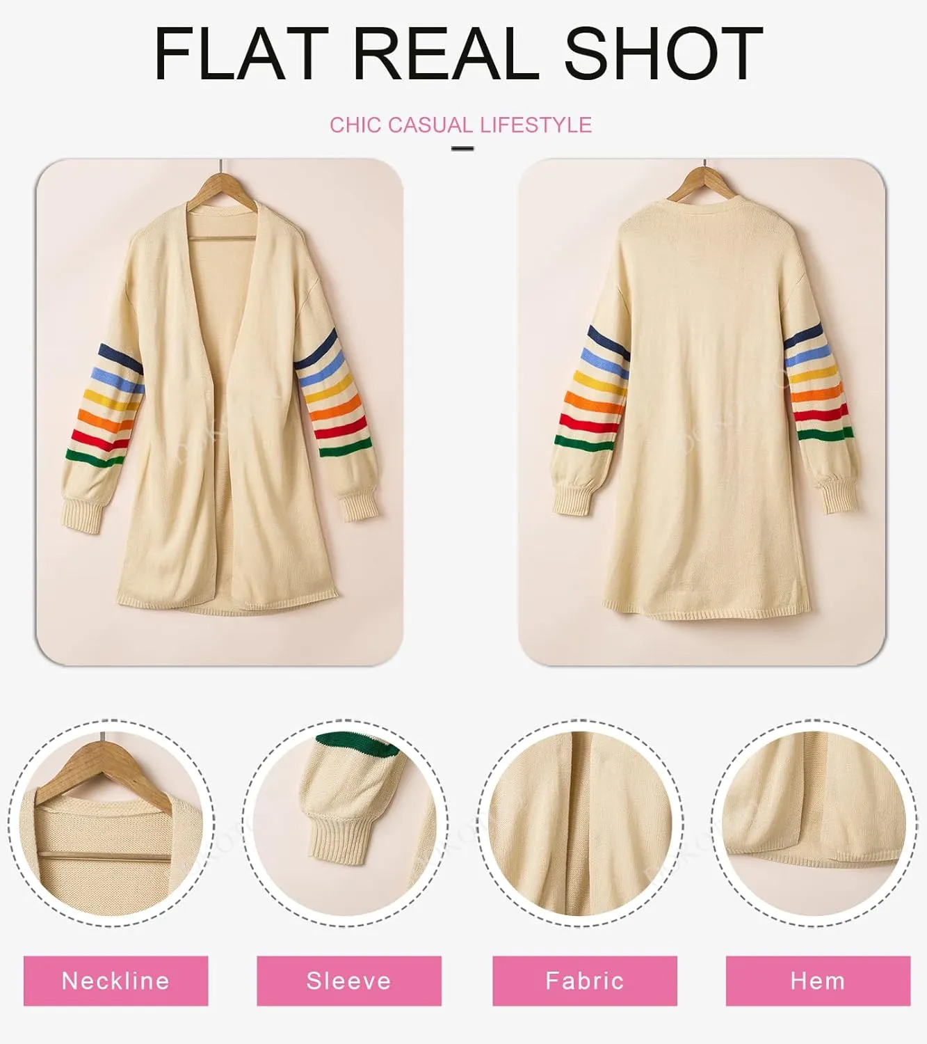 Dokotoo Women's Long Open Front Cardigans Striped Color Block Loose Knit Sweaters Outwear Coat