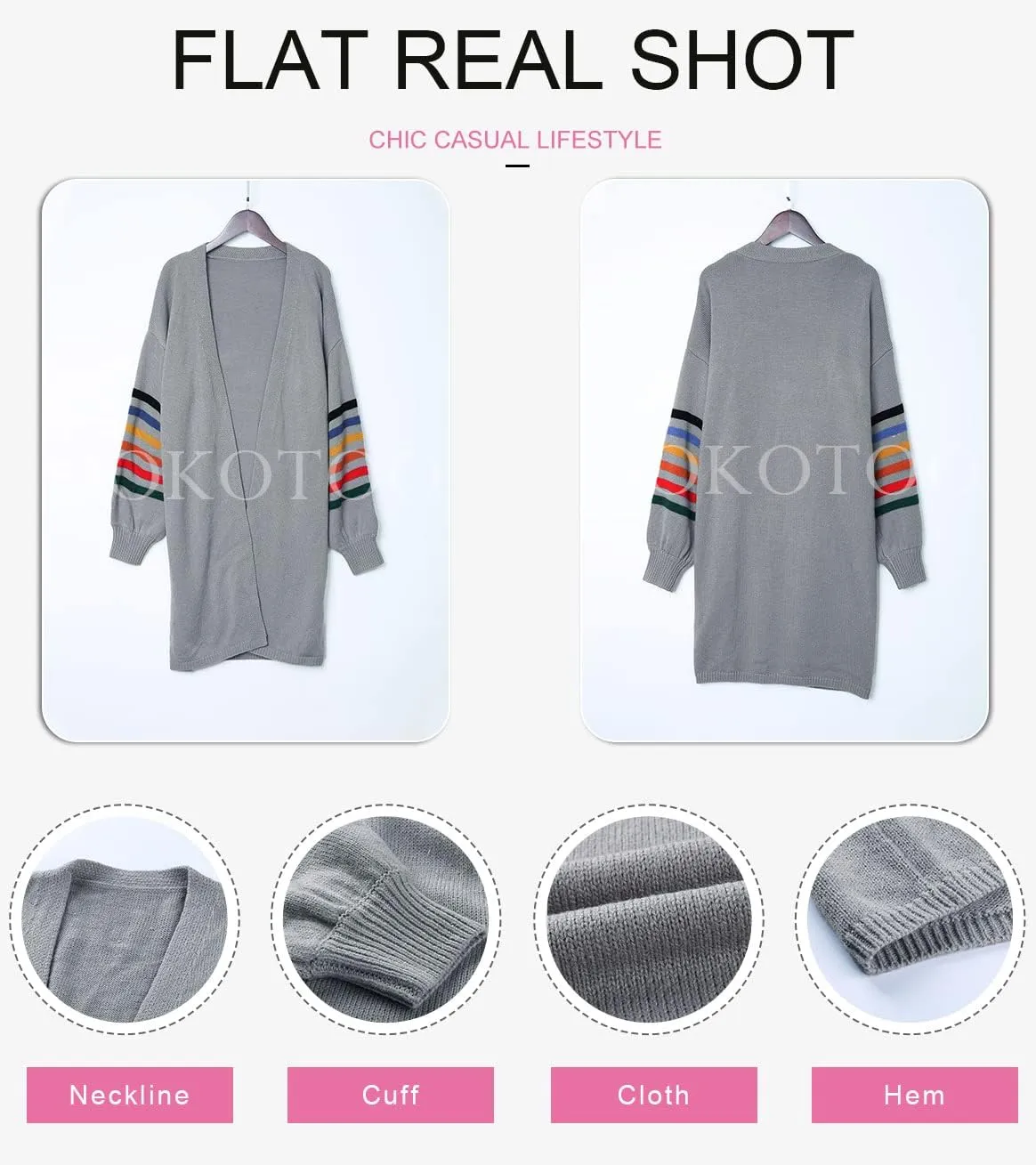 Dokotoo Women's Long Open Front Cardigans Striped Color Block Loose Knit Sweaters Outwear Coat