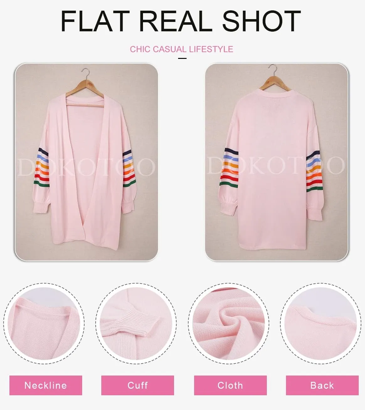 Dokotoo Women's Long Open Front Cardigans Striped Color Block Loose Knit Sweaters Outwear Coat
