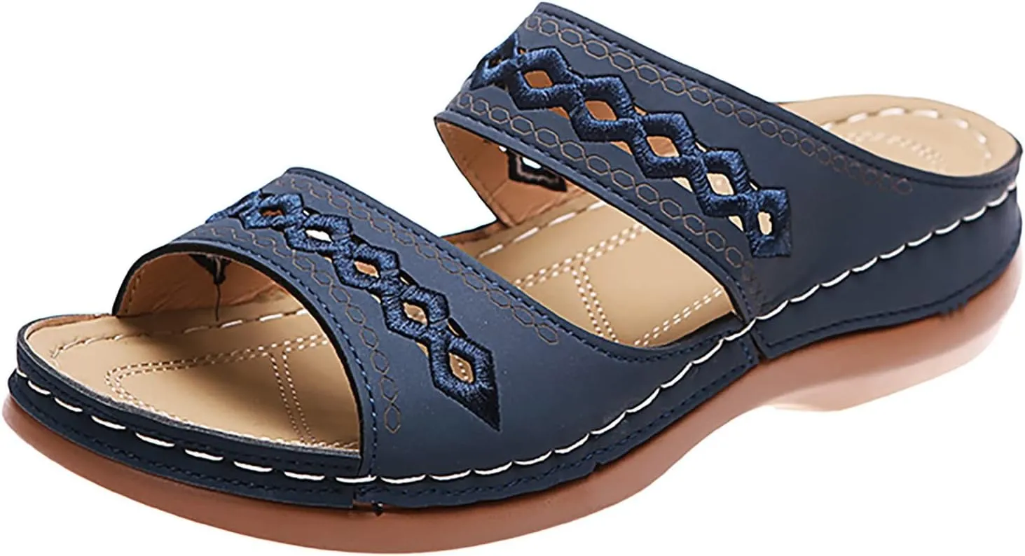 Eduavar Orthopedic Sandals for Women, Sandals for Women Casual Summer Beach Sandals Comfy Open Toe Slip-on Sandals Slippers