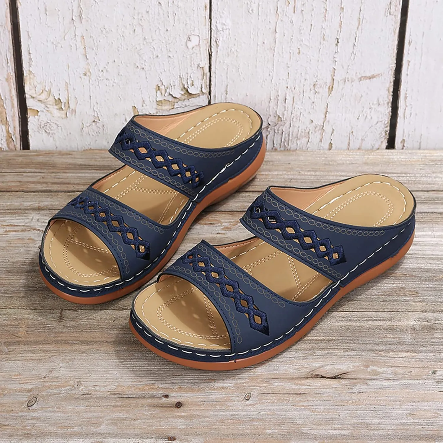 Eduavar Orthopedic Sandals for Women, Sandals for Women Casual Summer Beach Sandals Comfy Open Toe Slip-on Sandals Slippers
