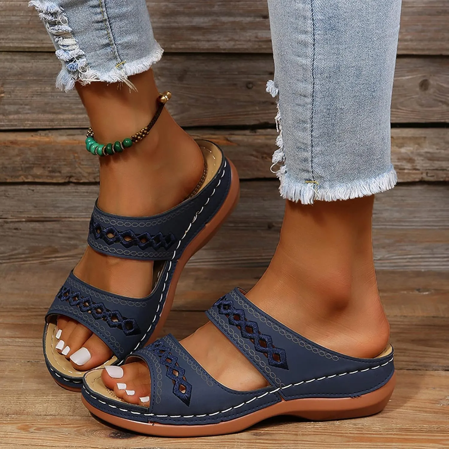Eduavar Orthopedic Sandals for Women, Sandals for Women Casual Summer Beach Sandals Comfy Open Toe Slip-on Sandals Slippers