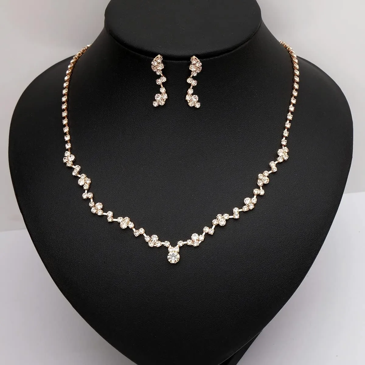 Elegant Necklace Earrings Bracelet Crystal Bridal Wedding Jewelry Sets for Brides Bridesmaid Prom Formal Costume Accessories for Women