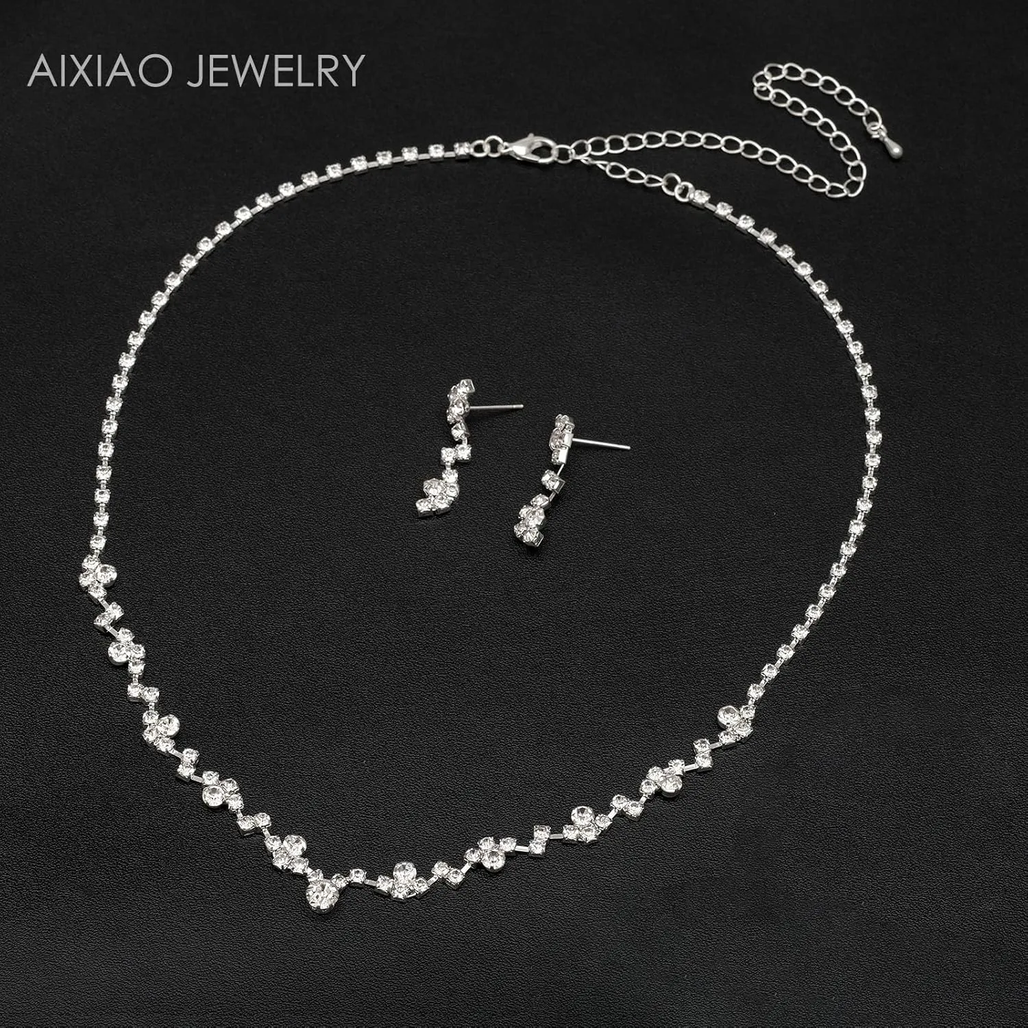 Elegant Necklace Earrings Bracelet Crystal Bridal Wedding Jewelry Sets for Brides Bridesmaid Prom Formal Costume Accessories for Women