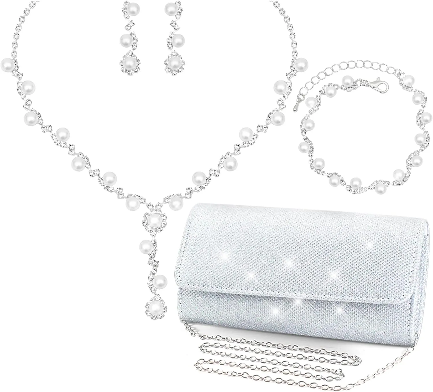 Elegant Necklace Earrings Bracelet Crystal Bridal Wedding Jewelry Sets for Brides Bridesmaid Prom Formal Costume Accessories for Women