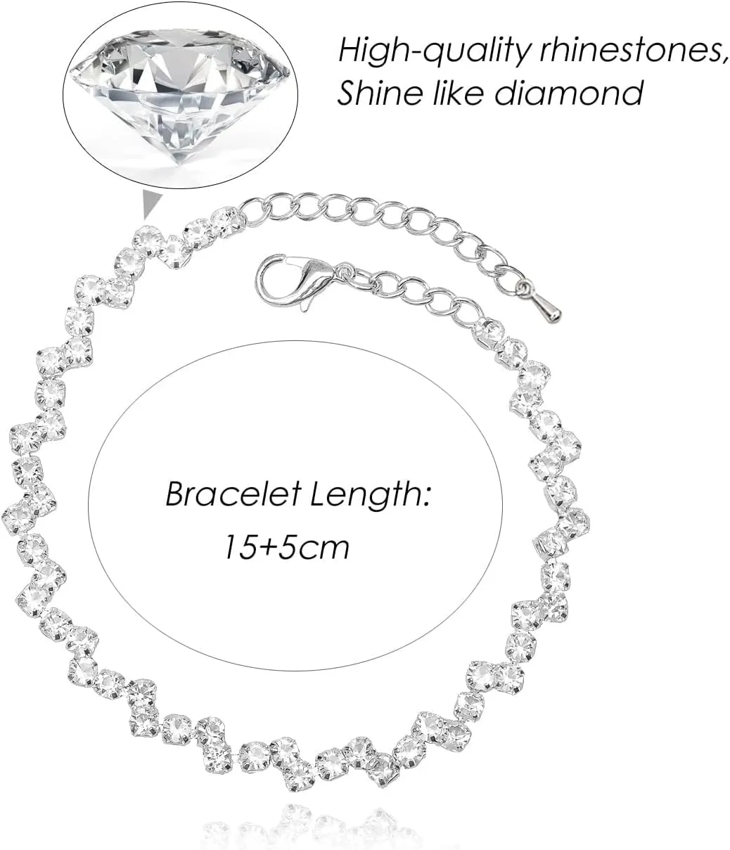 Elegant Necklace Earrings Bracelet Crystal Bridal Wedding Jewelry Sets for Brides Bridesmaid Prom Formal Costume Accessories for Women