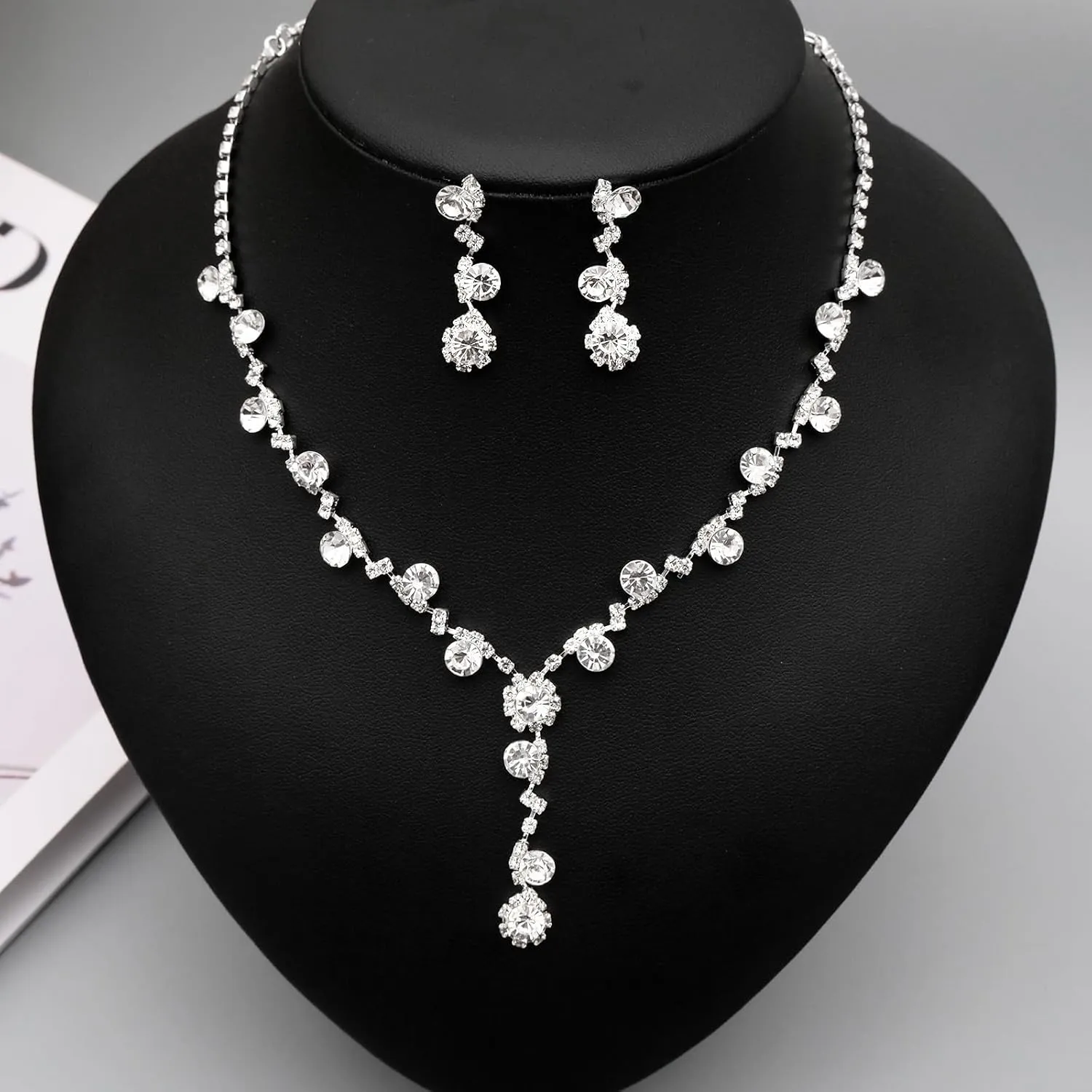 Elegant Necklace Earrings Bracelet Crystal Bridal Wedding Jewelry Sets for Brides Bridesmaid Prom Formal Costume Accessories for Women