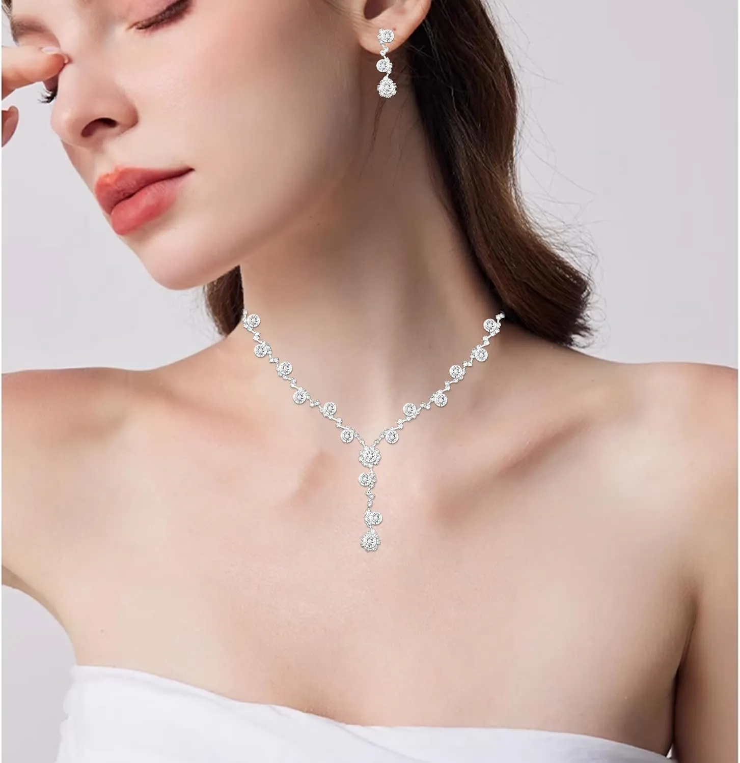 Elegant Necklace Earrings Bracelet Crystal Bridal Wedding Jewelry Sets for Brides Bridesmaid Prom Formal Costume Accessories for Women