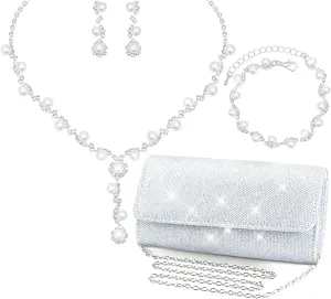 Elegant Necklace Earrings Bracelet Crystal Bridal Wedding Jewelry Sets for Brides Bridesmaid Prom Formal Costume Accessories for Women