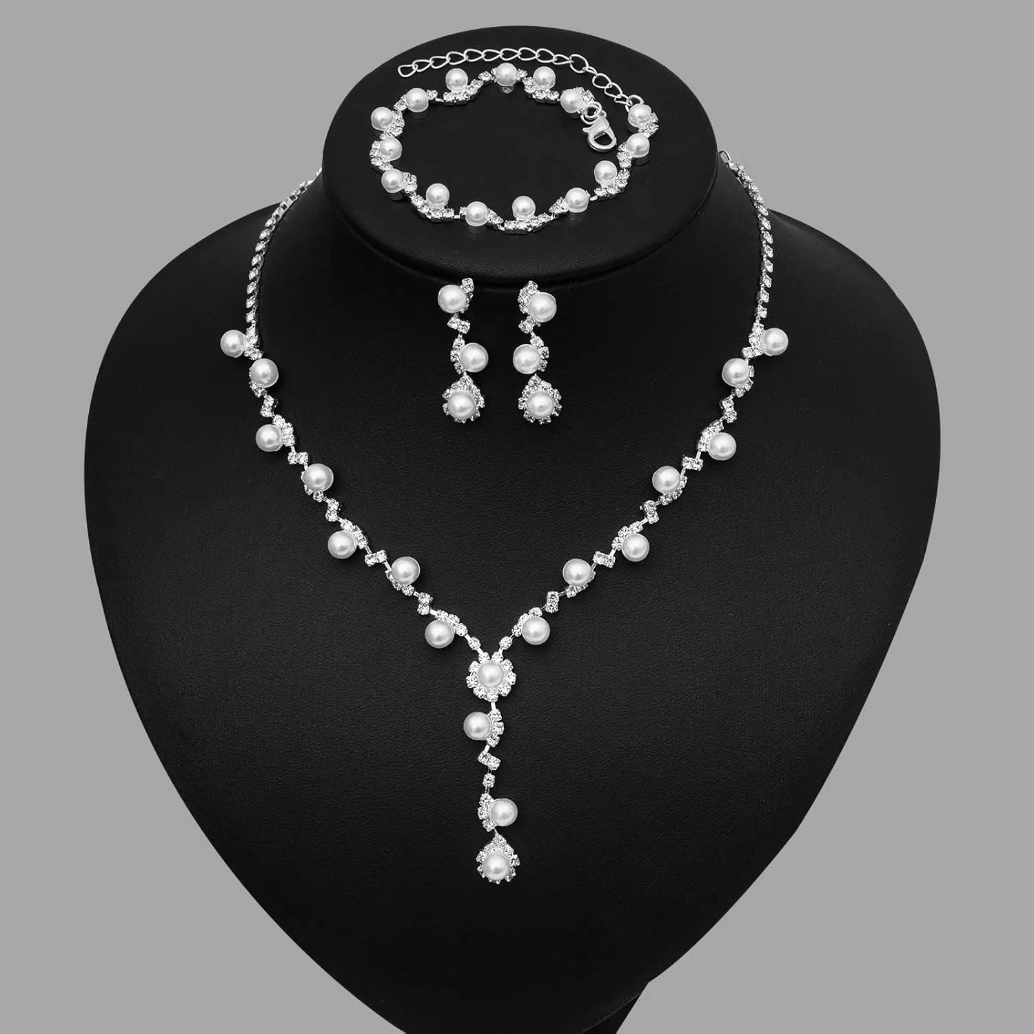 Elegant Necklace Earrings Bracelet Crystal Bridal Wedding Jewelry Sets for Brides Bridesmaid Prom Formal Costume Accessories for Women