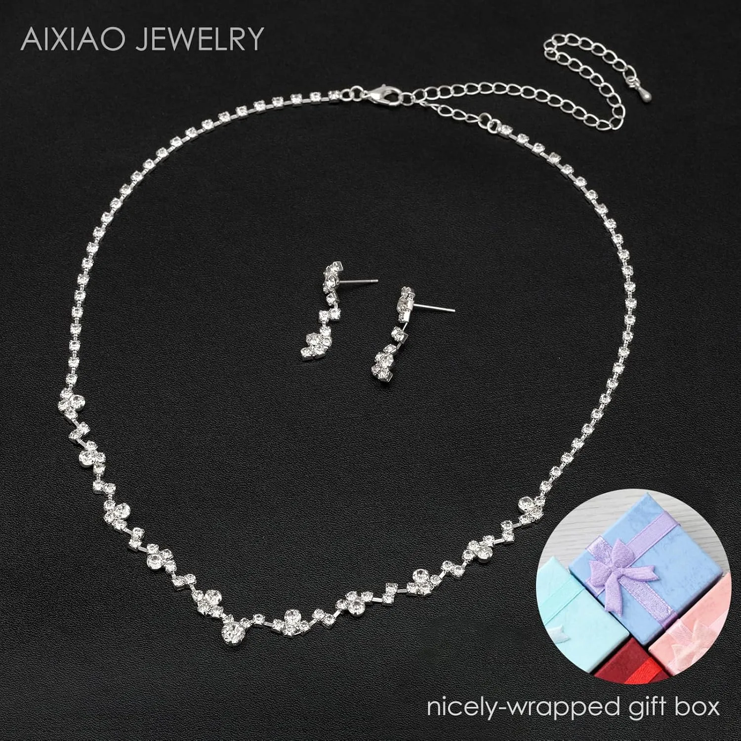 Elegant Necklace Earrings Bracelet Crystal Bridal Wedding Jewelry Sets for Brides Bridesmaid Prom Formal Costume Accessories for Women