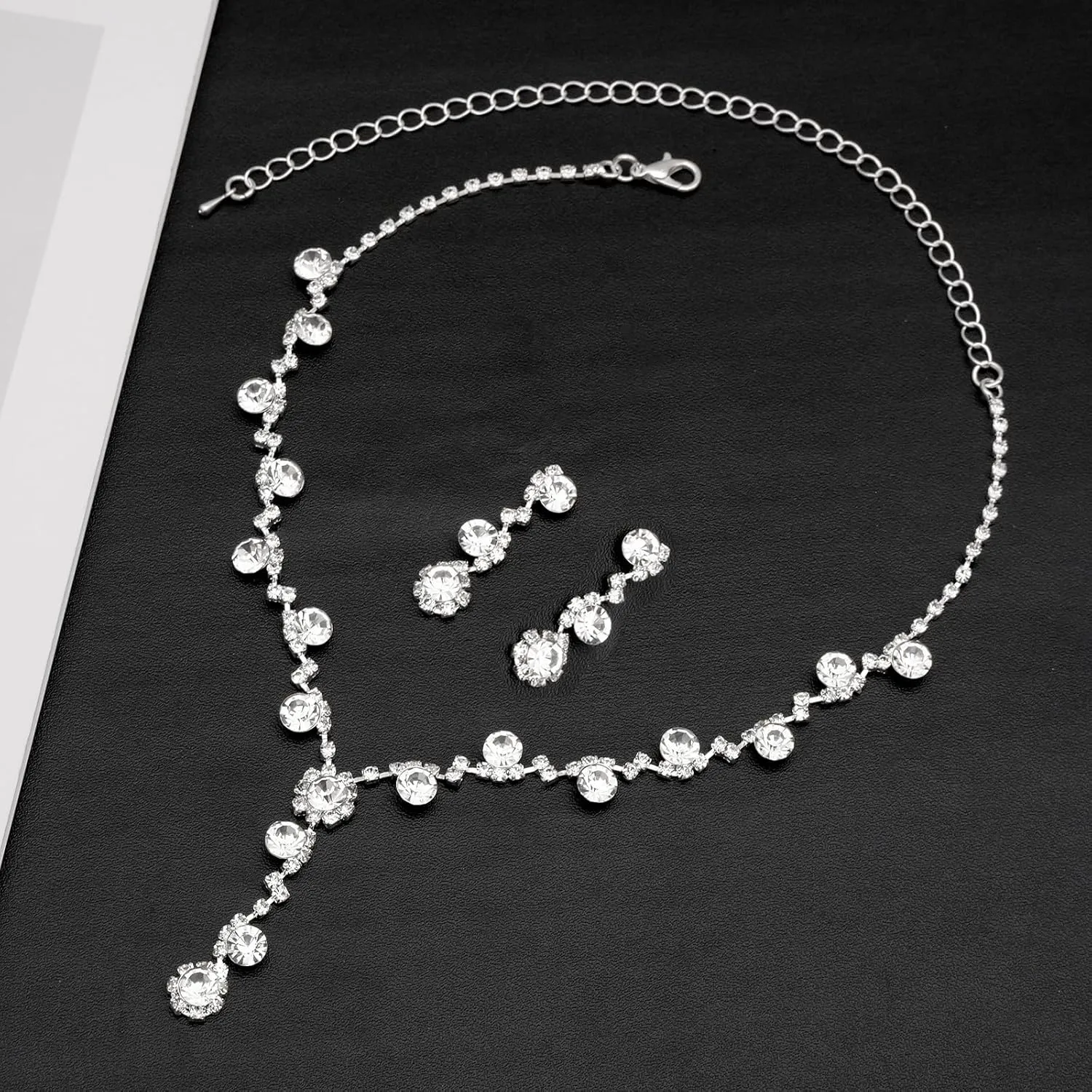 Elegant Necklace Earrings Bracelet Crystal Bridal Wedding Jewelry Sets for Brides Bridesmaid Prom Formal Costume Accessories for Women