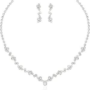 Elegant Necklace Earrings Bracelet Crystal Bridal Wedding Jewelry Sets for Brides Bridesmaid Prom Formal Costume Accessories for Women