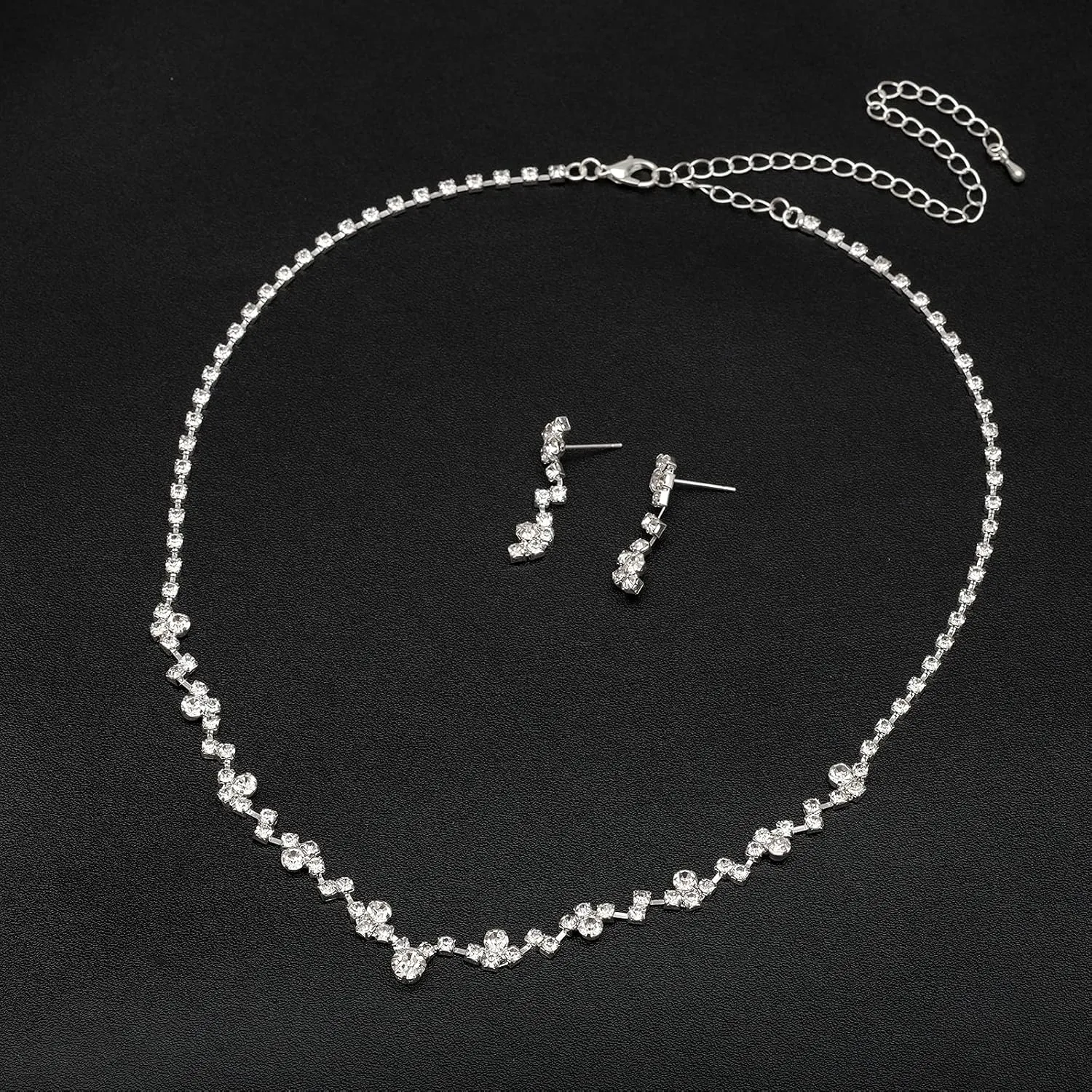 Elegant Necklace Earrings Bracelet Crystal Bridal Wedding Jewelry Sets for Brides Bridesmaid Prom Formal Costume Accessories for Women