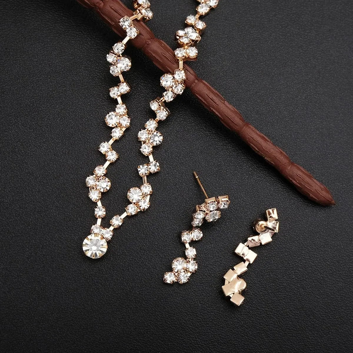 Elegant Necklace Earrings Bracelet Crystal Bridal Wedding Jewelry Sets for Brides Bridesmaid Prom Formal Costume Accessories for Women