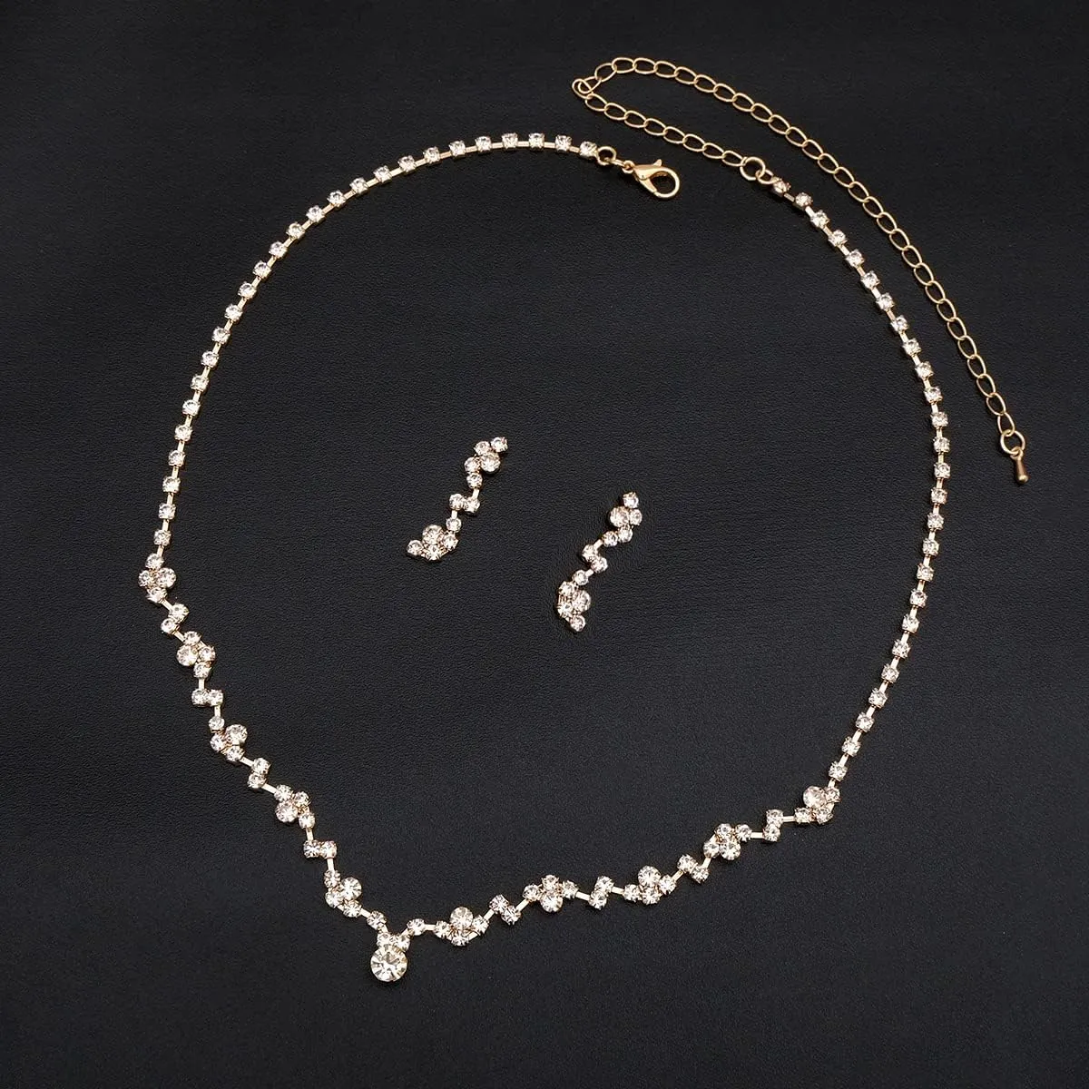 Elegant Necklace Earrings Bracelet Crystal Bridal Wedding Jewelry Sets for Brides Bridesmaid Prom Formal Costume Accessories for Women