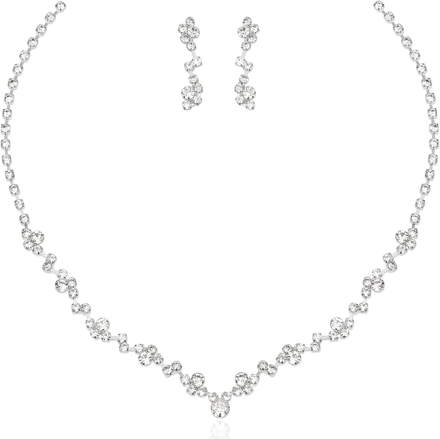 Elegant Necklace Earrings Bracelet Crystal Bridal Wedding Jewelry Sets for Brides Bridesmaid Prom Formal Costume Accessories for Women