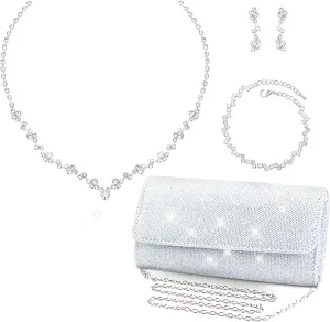 Elegant Necklace Earrings Bracelet Crystal Bridal Wedding Jewelry Sets for Brides Bridesmaid Prom Formal Costume Accessories for Women