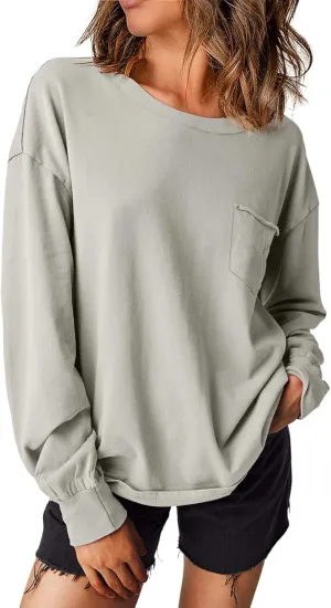 EVALESS Long Sleeve Shirts for Women Spring Summer Fashion 2025 Cotton Crewneck Tops Oversized Tshirts Basic Tee Shirts