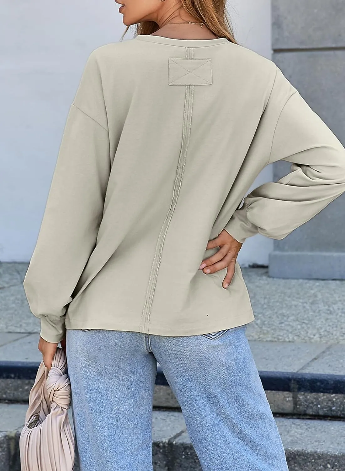 EVALESS Long Sleeve Shirts for Women Spring Summer Fashion 2025 Cotton Crewneck Tops Oversized Tshirts Basic Tee Shirts