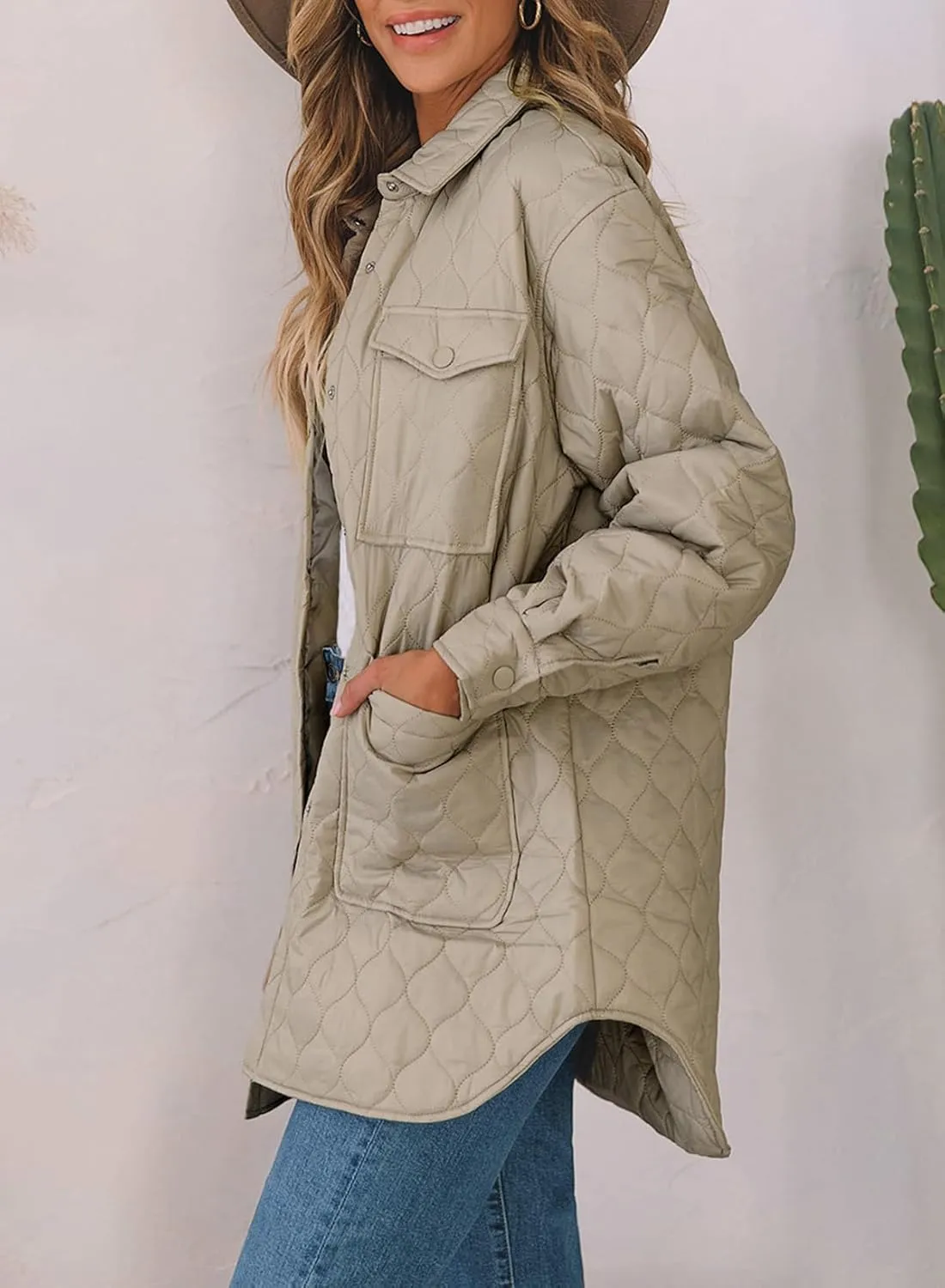 EVALESS Quilted Jackets for Women Lightweight Long Sleeve Button Down Puffer Jacket Warm Winter Coat Outerwear with Pockets