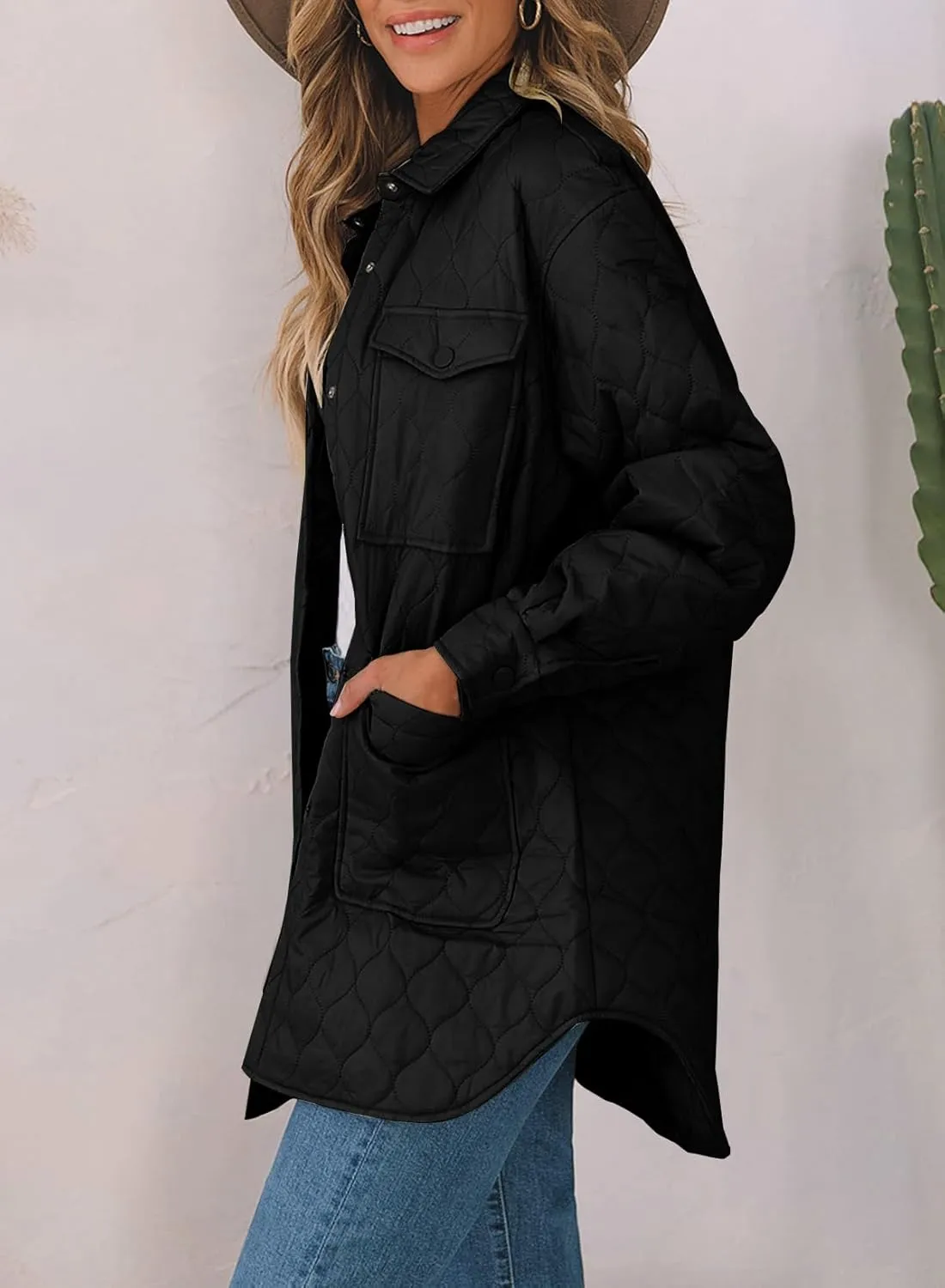 EVALESS Quilted Jackets for Women Lightweight Long Sleeve Button Down Puffer Jacket Warm Winter Coat Outerwear with Pockets