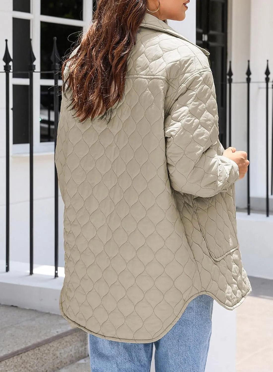 EVALESS Quilted Jackets for Women Lightweight Long Sleeve Button Down Puffer Jacket Warm Winter Coat Outerwear with Pockets