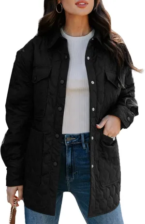 EVALESS Quilted Jackets for Women Lightweight Long Sleeve Button Down Puffer Jacket Warm Winter Coat Outerwear with Pockets