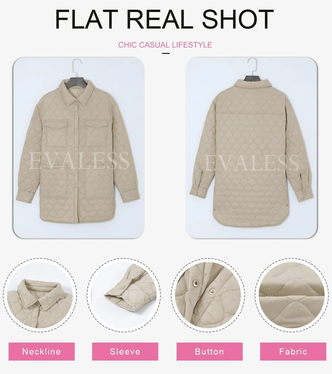 EVALESS Quilted Jackets for Women Lightweight Long Sleeve Button Down Puffer Jacket Warm Winter Coat Outerwear with Pockets