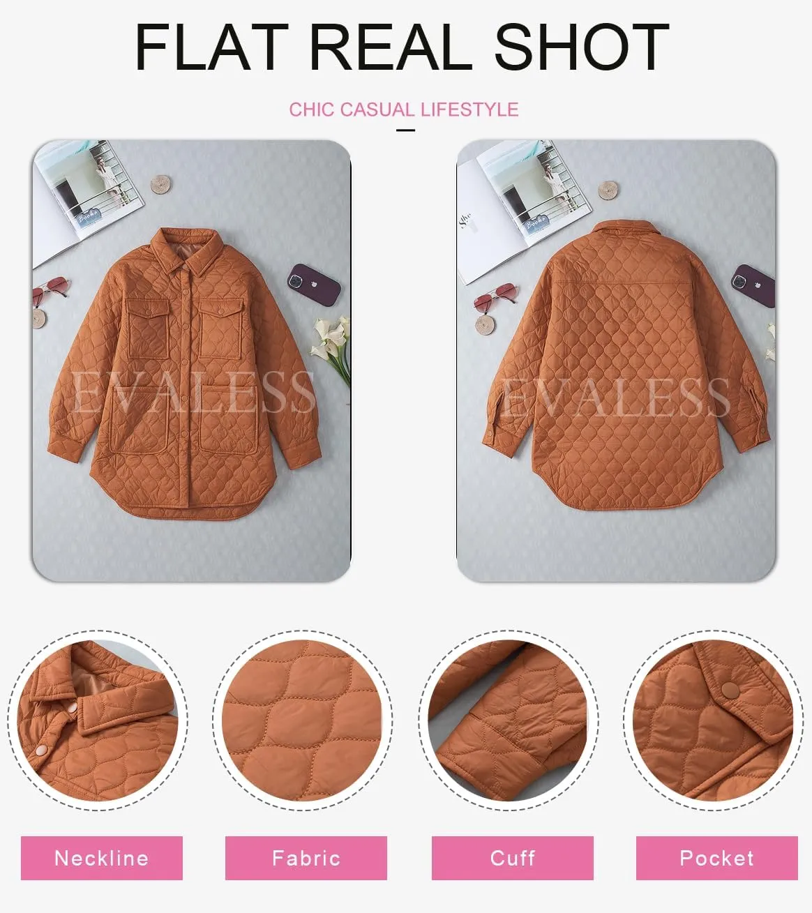 EVALESS Quilted Jackets for Women Lightweight Long Sleeve Button Down Puffer Jacket Warm Winter Coat Outerwear with Pockets
