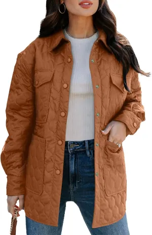 EVALESS Quilted Jackets for Women Lightweight Long Sleeve Button Down Puffer Jacket Warm Winter Coat Outerwear with Pockets
