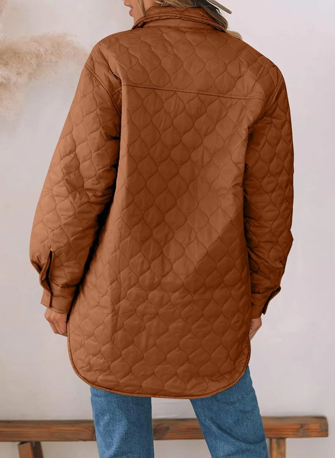 EVALESS Quilted Jackets for Women Lightweight Long Sleeve Button Down Puffer Jacket Warm Winter Coat Outerwear with Pockets