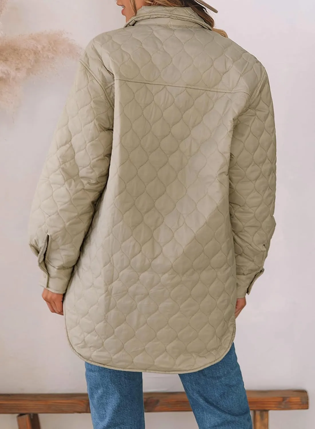EVALESS Quilted Jackets for Women Lightweight Long Sleeve Button Down Puffer Jacket Warm Winter Coat Outerwear with Pockets