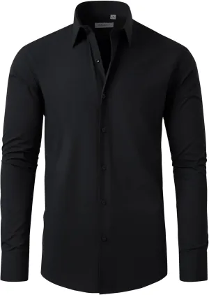 FAHIZO Men's Dress Shirt Casual Regular Fit Stretch Soild Long Sleeve Button Up Shirts