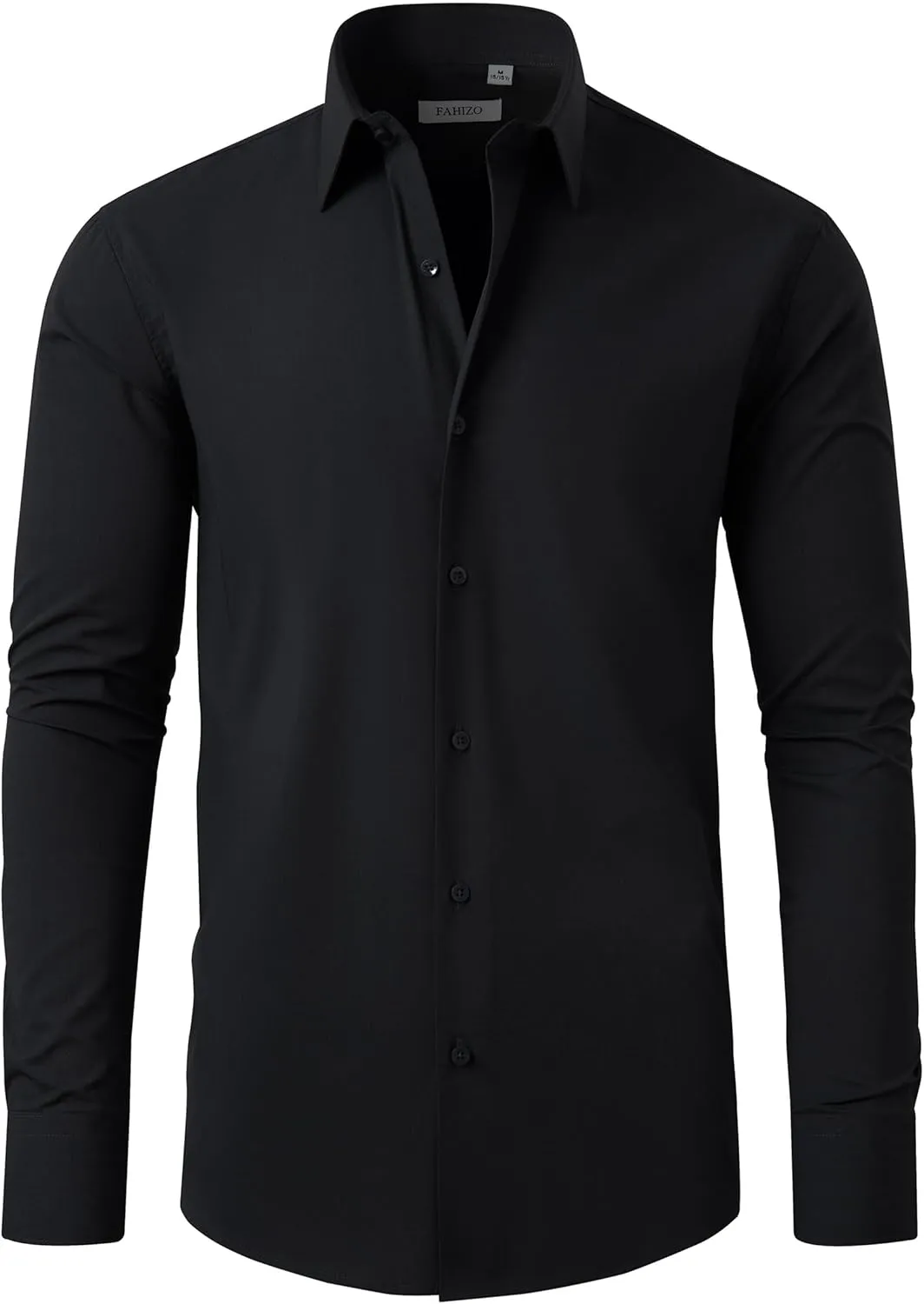 FAHIZO Men's Dress Shirt Casual Regular Fit Stretch Soild Long Sleeve Button Up Shirts