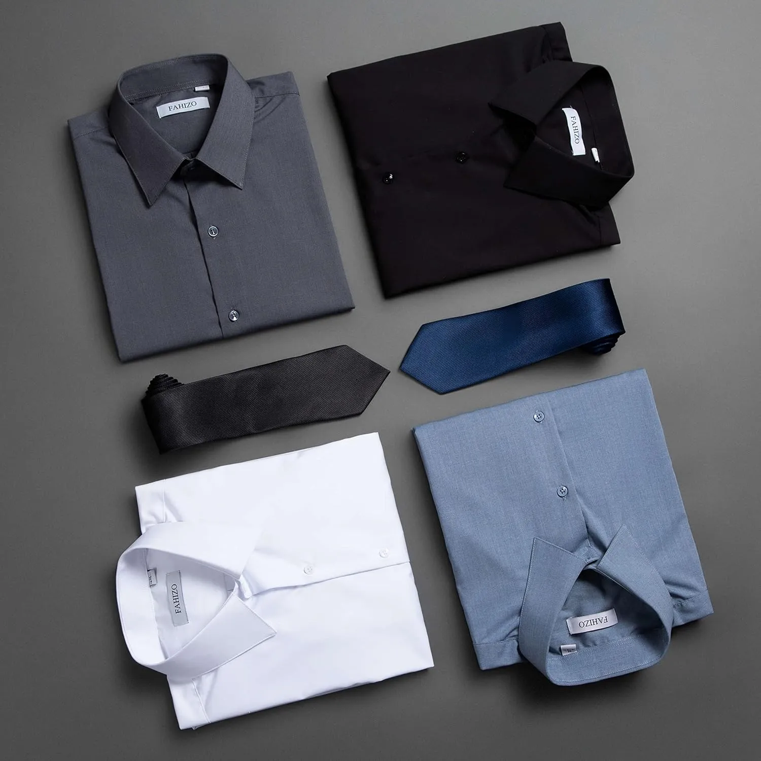 FAHIZO Men's Dress Shirt Casual Regular Fit Stretch Soild Long Sleeve Button Up Shirts