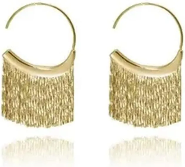 Fashion Scalloped Tassel Earrings,18K Gold Plated Tassel Dangle Drop Earrings,Hoop Tassel Metal Earrings for Women,Fringe Earrings Semi Circle Fan Threader Dangles Hoops (Gold)