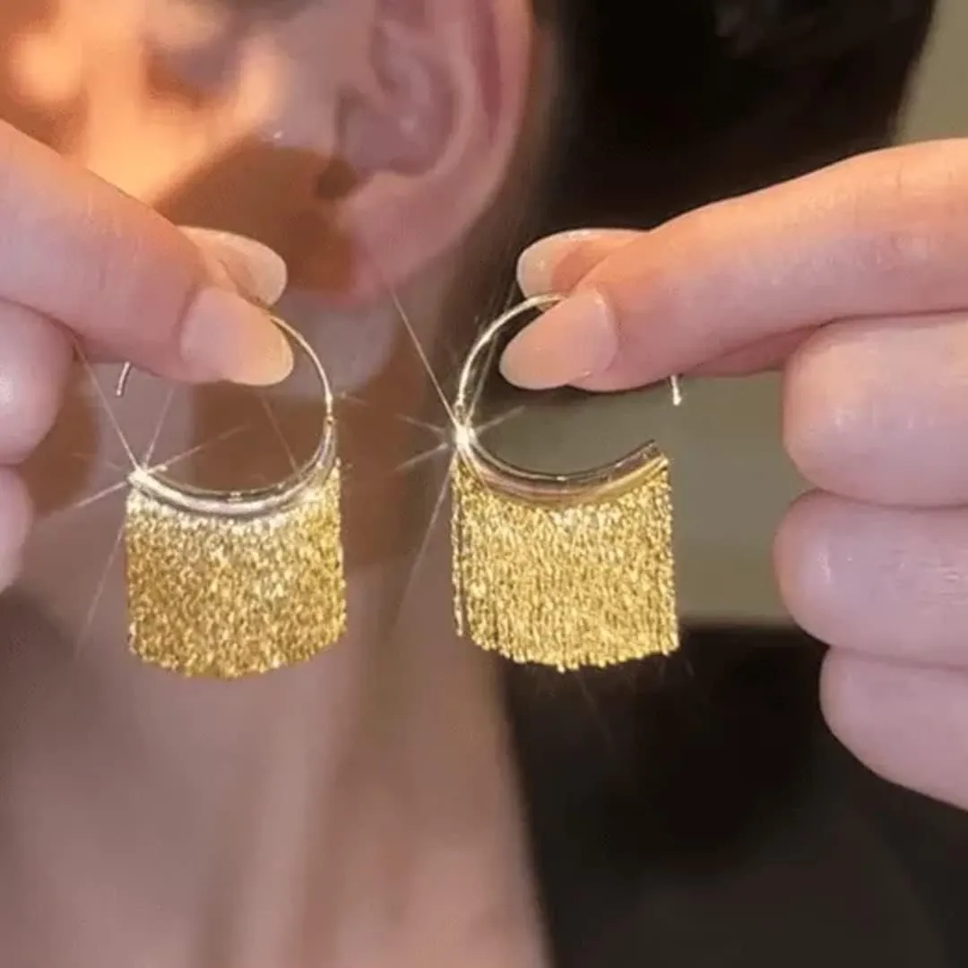 Fashion Scalloped Tassel Earrings,18K Gold Plated Tassel Dangle Drop Earrings,Hoop Tassel Metal Earrings for Women,Fringe Earrings Semi Circle Fan Threader Dangles Hoops (Gold)