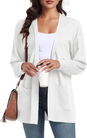 Feiersi Women's Open Front Cardigans Long Sleeve Casual with Pockets Knit Cardigan Soft Outwear