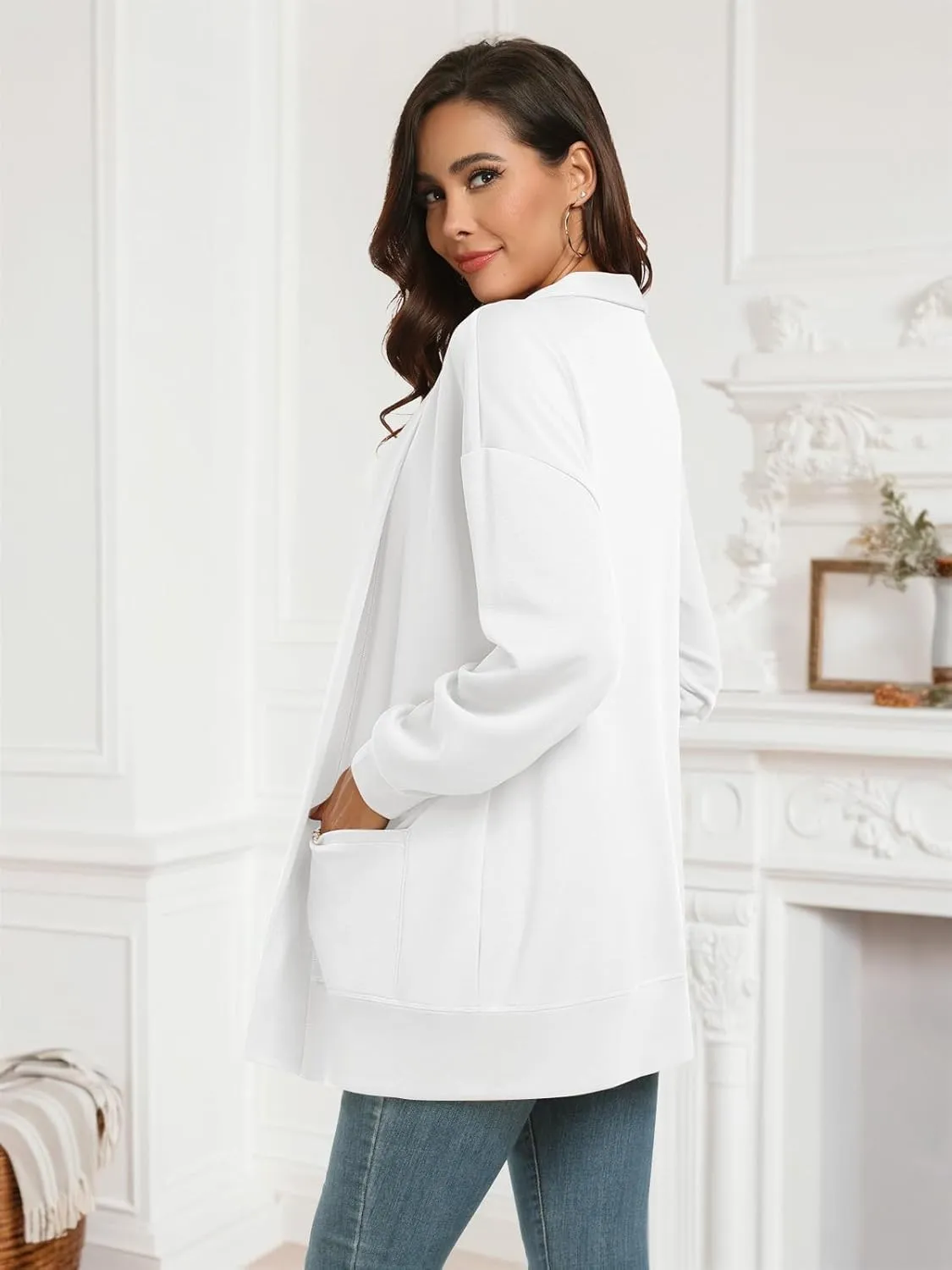Feiersi Women's Open Front Cardigans Long Sleeve Casual with Pockets Knit Cardigan Soft Outwear