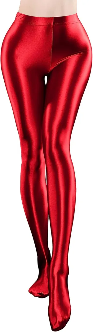 FEOYA Womens Shiny Pantyhose Pilates Yoga Sports Leggings Tights Opaque Glossy Trousers Workout Fitness Pant Stockings