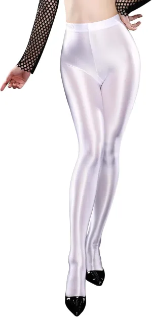 FEOYA Womens Shiny Pantyhose Pilates Yoga Sports Leggings Tights Opaque Glossy Trousers Workout Fitness Pant Stockings