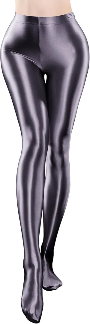 FEOYA Womens Shiny Pantyhose Pilates Yoga Sports Leggings Tights Opaque Glossy Trousers Workout Fitness Pant Stockings