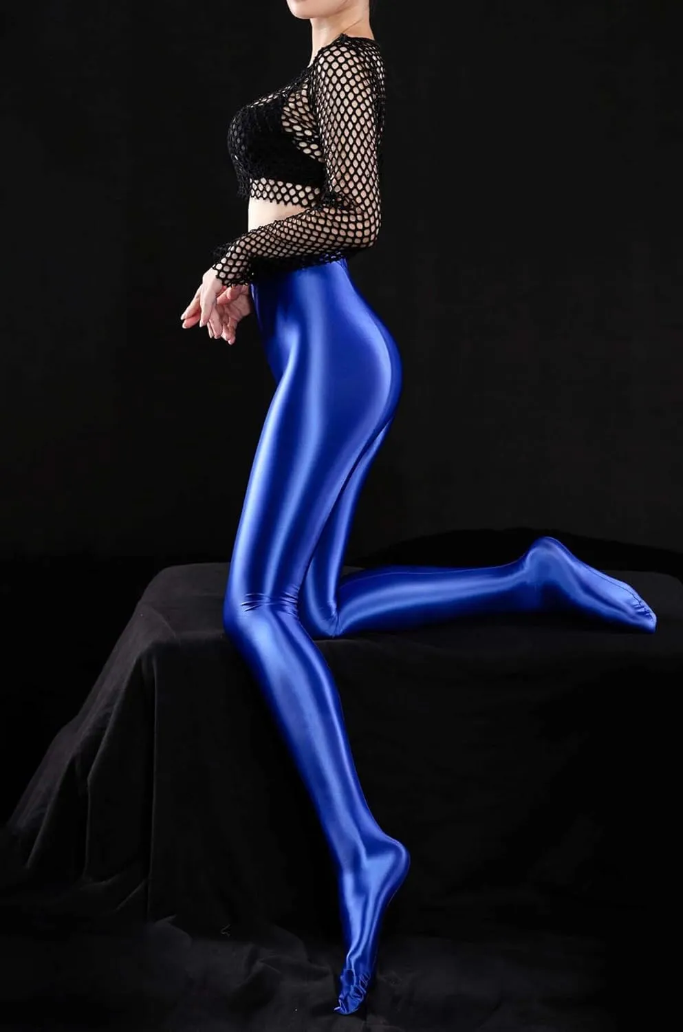 FEOYA Womens Shiny Pantyhose Pilates Yoga Sports Leggings Tights Opaque Glossy Trousers Workout Fitness Pant Stockings