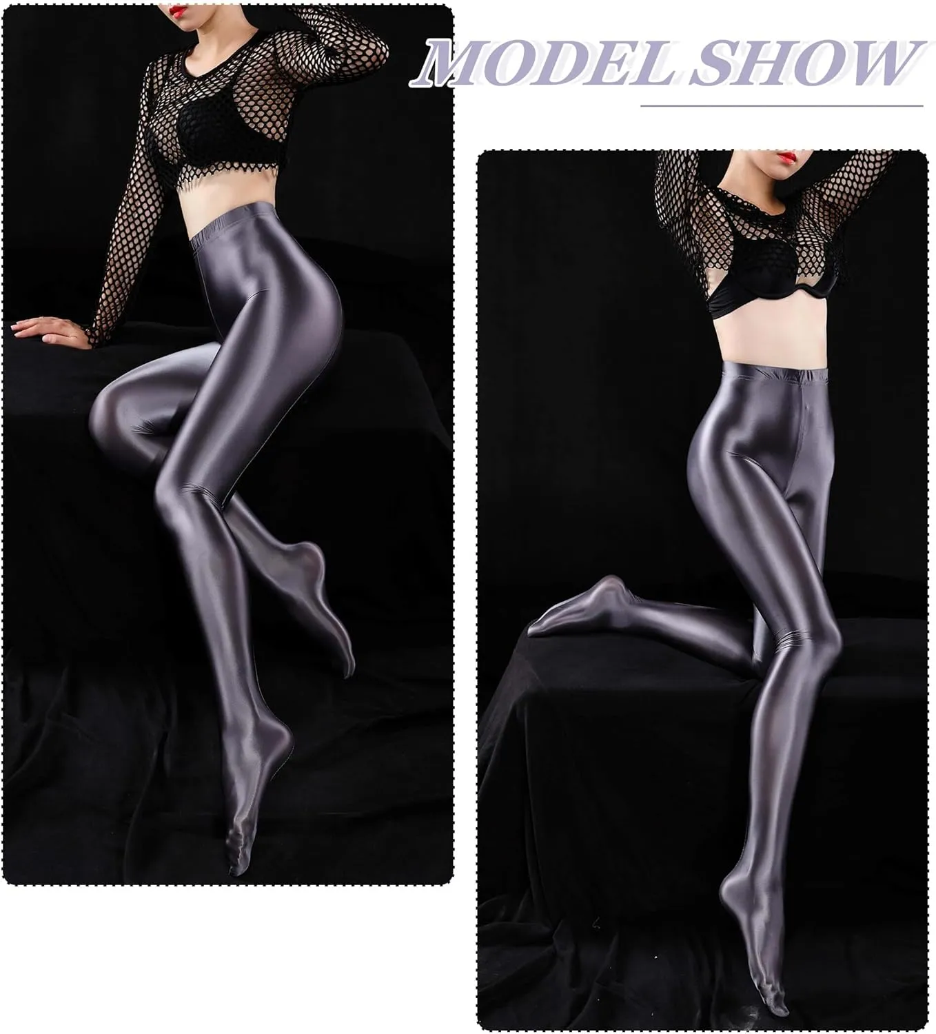 FEOYA Womens Shiny Pantyhose Pilates Yoga Sports Leggings Tights Opaque Glossy Trousers Workout Fitness Pant Stockings