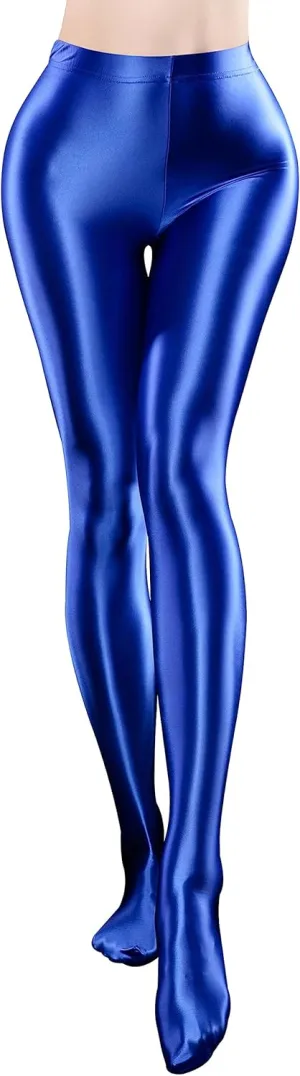 FEOYA Womens Shiny Pantyhose Pilates Yoga Sports Leggings Tights Opaque Glossy Trousers Workout Fitness Pant Stockings