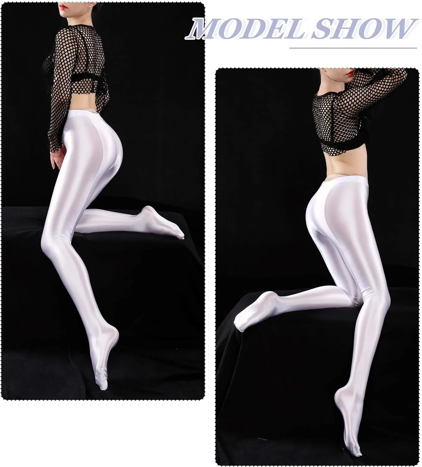 FEOYA Womens Shiny Pantyhose Pilates Yoga Sports Leggings Tights Opaque Glossy Trousers Workout Fitness Pant Stockings