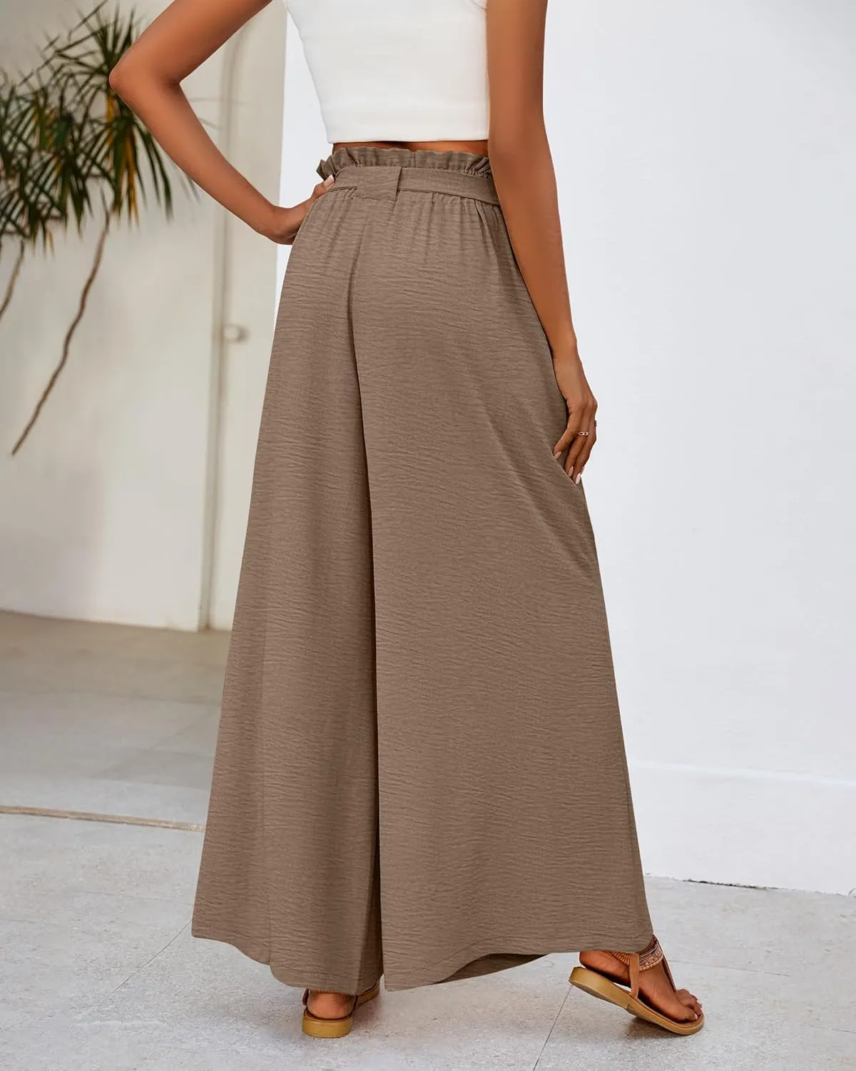 Ficerd Women's Wide Leg Pants Palazzo High Waisted Flowy Loose Casual 2025 Summer Beach Boho Baggy Trousers with Pockets