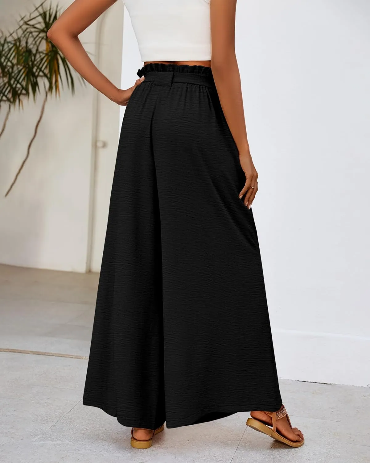 Ficerd Women's Wide Leg Pants Palazzo High Waisted Flowy Loose Casual 2025 Summer Beach Boho Baggy Trousers with Pockets