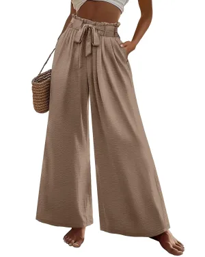 Ficerd Women's Wide Leg Pants Palazzo High Waisted Flowy Loose Casual 2025 Summer Beach Boho Baggy Trousers with Pockets